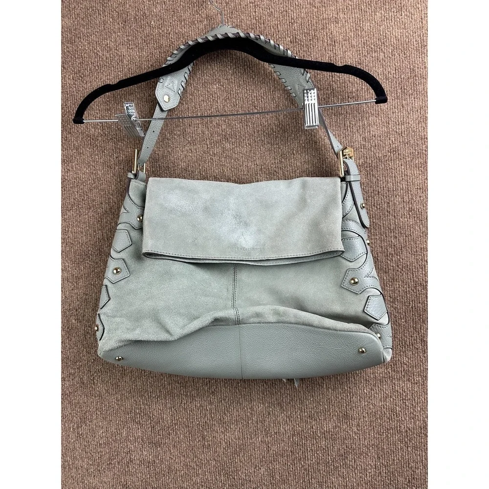 Aimee Kestenberg Hobo Bag Womens Medium Green Suede Leather Studded Gold